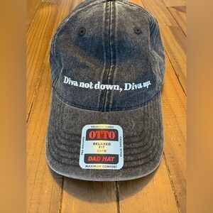 Gray Otto Dad Hat with White Embroidery "diva not down, Diva up"